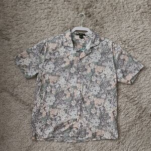 Floral Casual Button Down Shirt Gray and Cream 80 Park Large